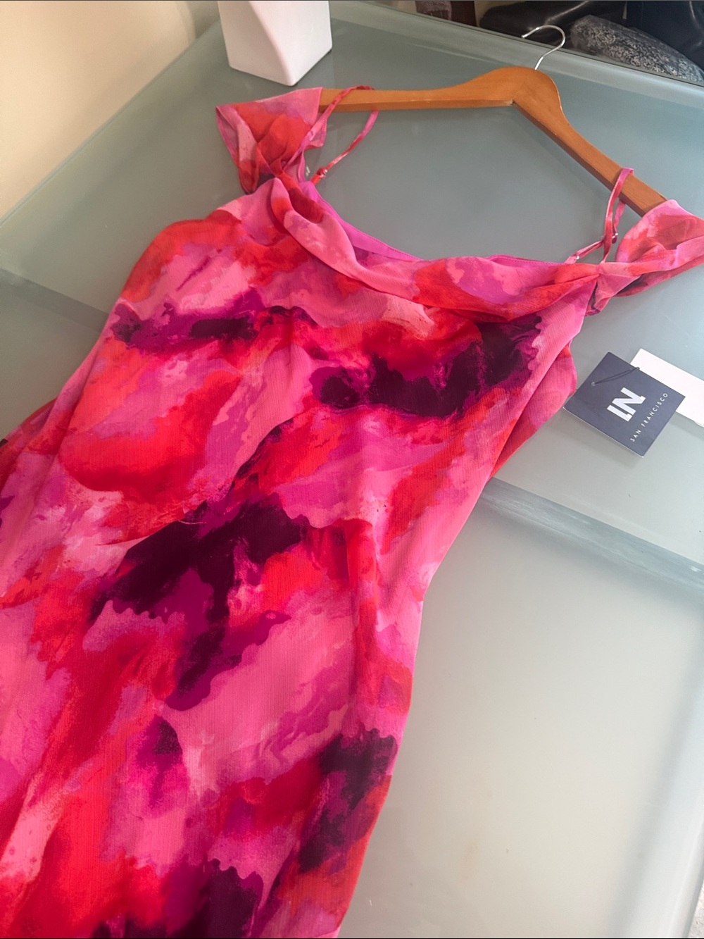 IN SAN Francisco Watercolor Slip Dress Size XL Romantic Wedding Guest Dress - Picture 2 of 7